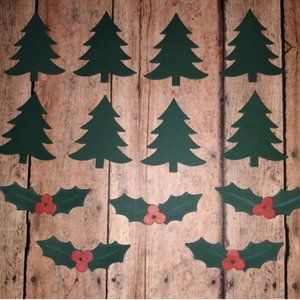 Scrapbook Die Cut Christmas Trees and Holly